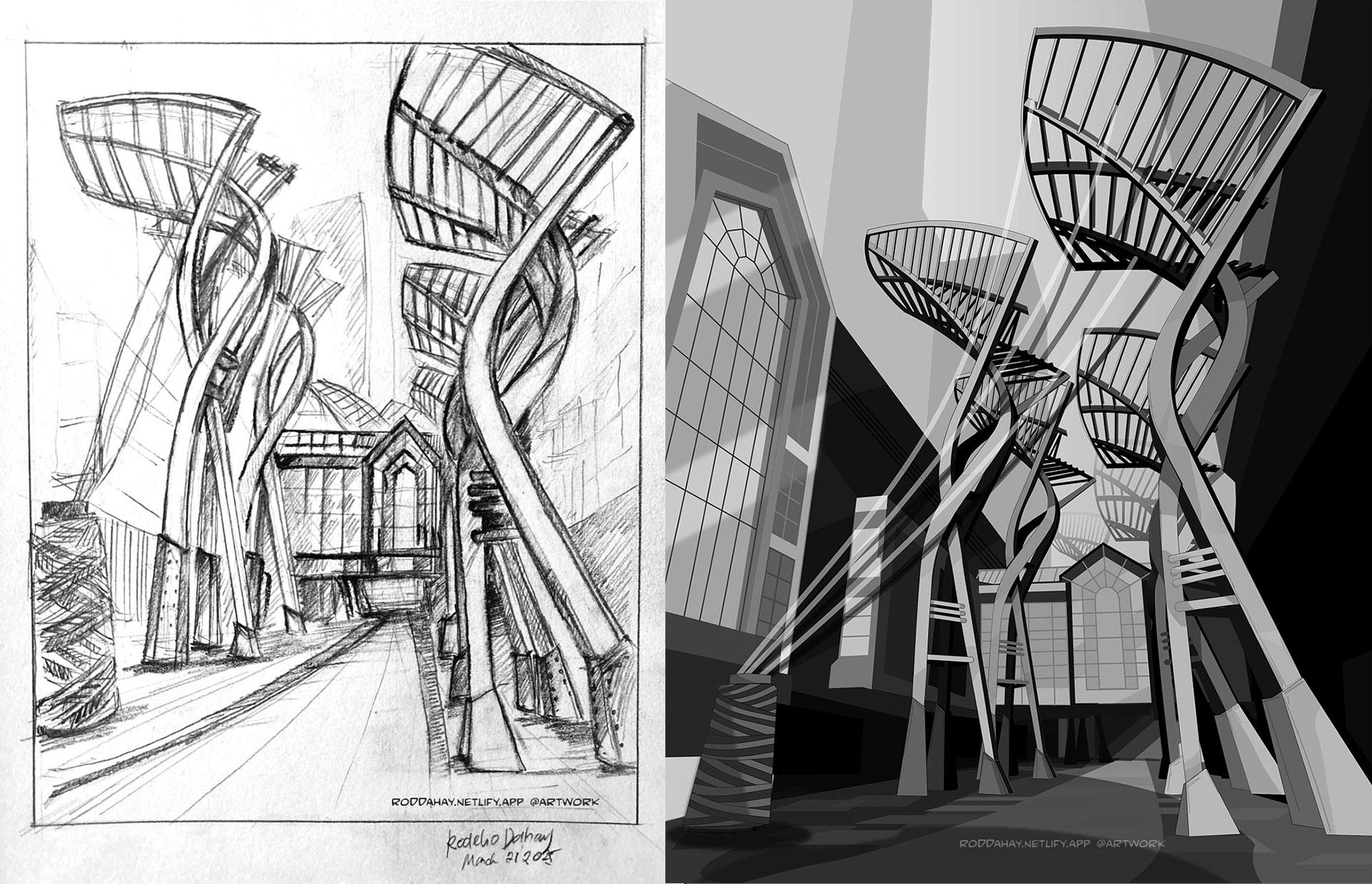 Perspective Drawing in Black and White (Digital)